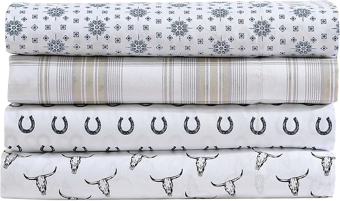 Wrangler - Twin Bed Sheets, Ultra-Soft & Lightweight Bedding with Matching Pillowcase, Lightweight Bed Set for All Season Comfort, Oeko-Tex Certified (Steer Skulls Black)