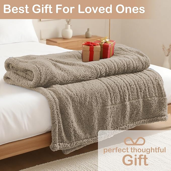 Electric Heated Blanket 6 Heating Settings & 1-10H Auto Off Twin 62×84 Double Sided Plush Sherpa Ultra-Soft Warm Thick, Machine Washable, Fast Heating, Home Office Brown