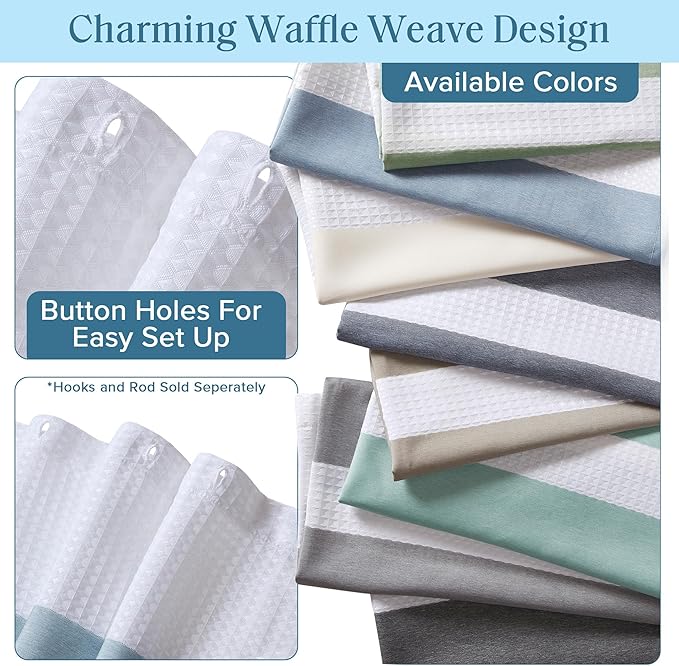 Madison Park Shower Curtain, Waffle Weave, Pieced Design Fabric Shower Curtain with 3M Scotchgard Moisture Management, Premium Spa Quality Modern Shower Curtains for Bathroom, Wide 108"x72" Blue