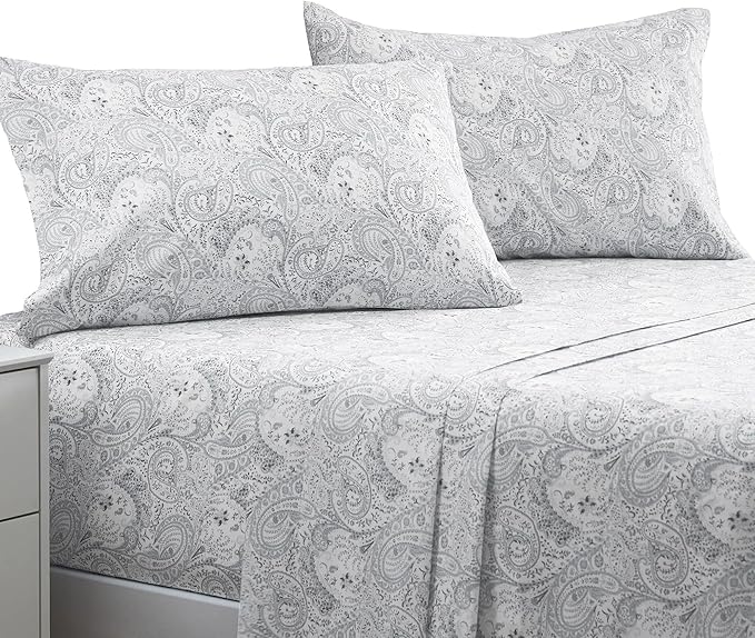 Mellanni California King Sheets Set - 4 PC Iconic Collection Bedding - Hotel Luxury, Extra Soft, Cooling Bed Sheets - Wrinkle, Fade, Stain Resistant (Cal King, Paisley Gray)