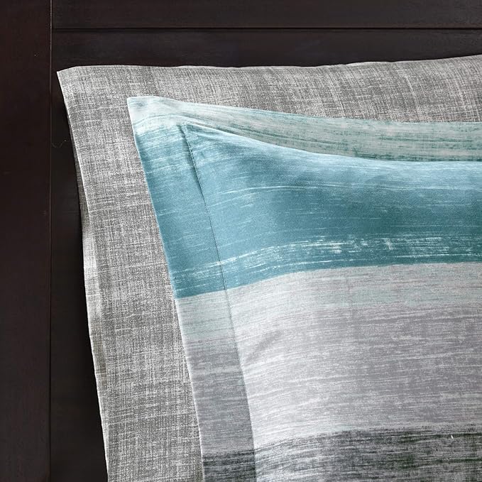 Madison Park Essentials Cal King Comforter Set, Bed in a Bag, Watercolor Print Coastal Comforter & Chambray Cotton Sheet Set, All Season Bedding Set, Saben, Aqua Cal-King (104 in x 92 in) 9 Piece