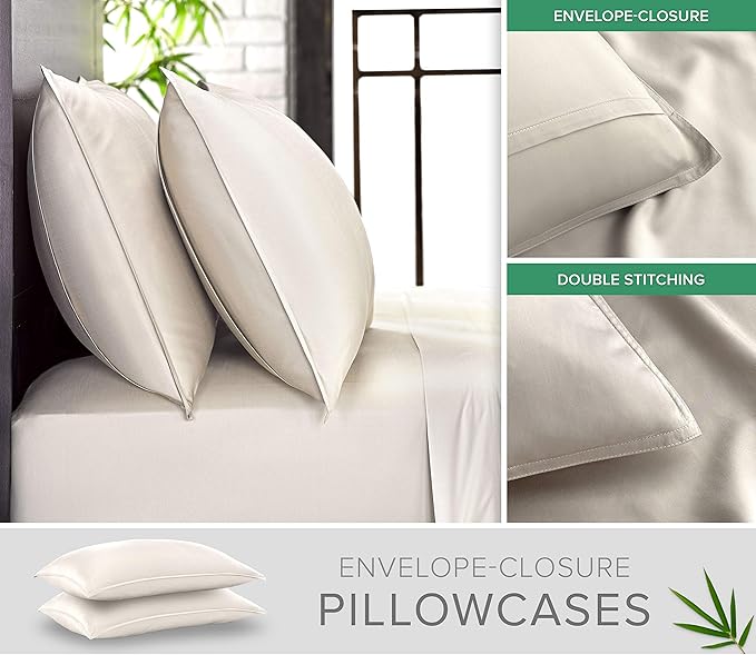 Twin Sheets by Pure Bamboo, Genuine 100% Organic Viscose Derived from Bamboo Bed Sheet Set, Luxuriously Soft & Cooling, Double Stitching, Lifetime Quality Promise (Twin, Ivory)