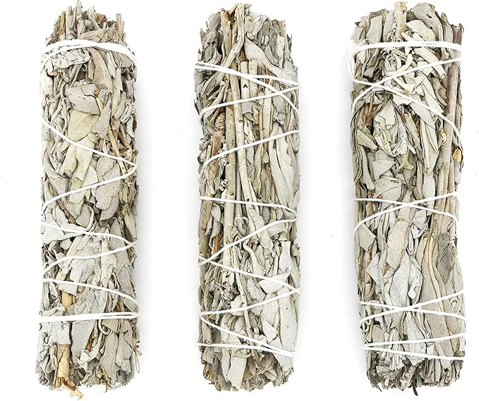 Ancient VEDA 6" White Sage Smudge Sticks for Cleansing House, Meditation, Yoga, Negative Energy Cleanse, and Smudging with Starter Guide | 6 Inch Organic California White Sage Bundles (3 Pack)