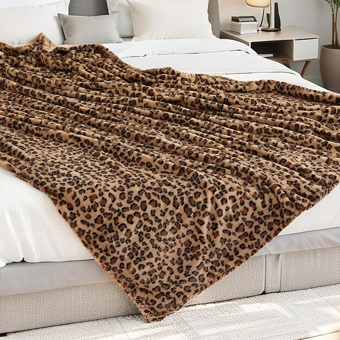 Electric Heated Blanket Twin Size 62”x84”,Soft with 6 Heating Settings 1-10 Hours Auto-Off, One Touch Operation, Machine Washable, Brown Leopard Print