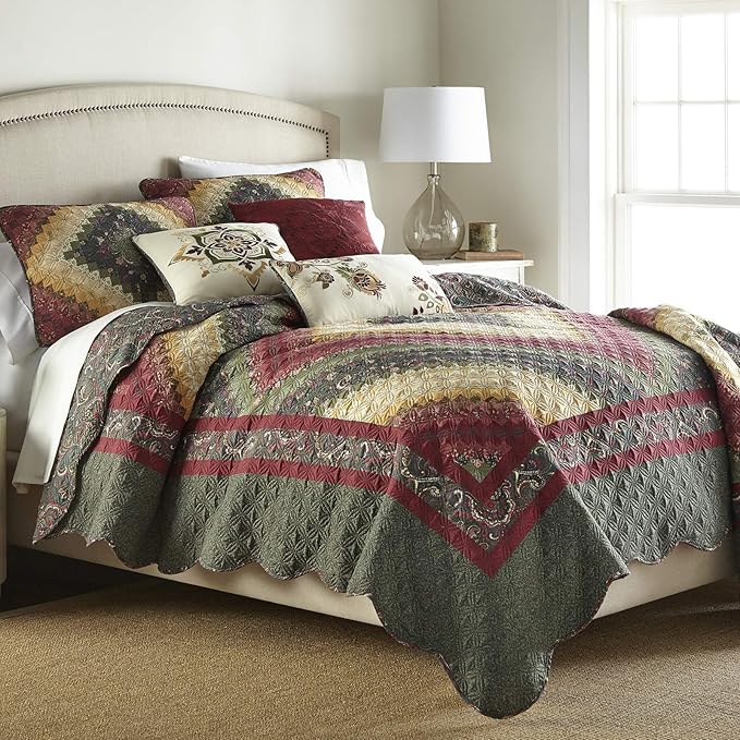 Donna Sharp Contemporary Polyester Quilt Spice Postage Stamp Design - 1-Piece Queen Size Quilt, Machine Washable, Perfect for Any Decor Theme
