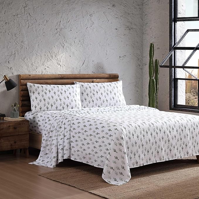 Wrangler - Queen Sheet Set, Soft & Wrinkle Resistant Bed Sheets, Lightweight for Year Round Comfort, 4 Piece Bed Set with Matching Pillowcases & Fitted Sheet (Cacti Green)