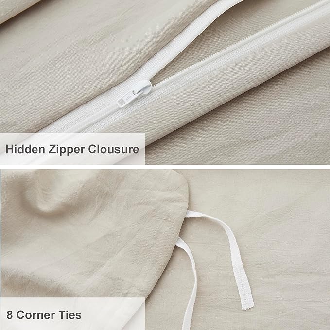 Oli Anderson Linen Grey Duvet Cover Queen Size - Pleated Queen Duvet Cover, 3PCS Soft and Breathable Textured Bedding Set with Zipper Closure(Linen,90"x90")
