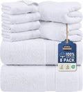 Utopia Towels 8 Piece Premium Towel Set, 2 Bath, 2 Hand, and 4 Wash Cloths, 600 GSM 100% Ring Spun Cotton, Highly Absorbent Towels for Bathroom, Gym, Hotel, and Spa, White