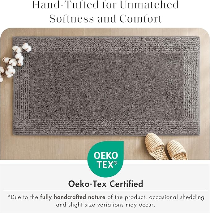 Madison Park Splendor Reversible 100% Cotton Tufted Bathroom Rug-3000 GSM Hotel Quality Luxurious Plush Medium Pile Bath Mat Absorbent, Quick Dry, Shower Room Décor, 24x36 Charcoal