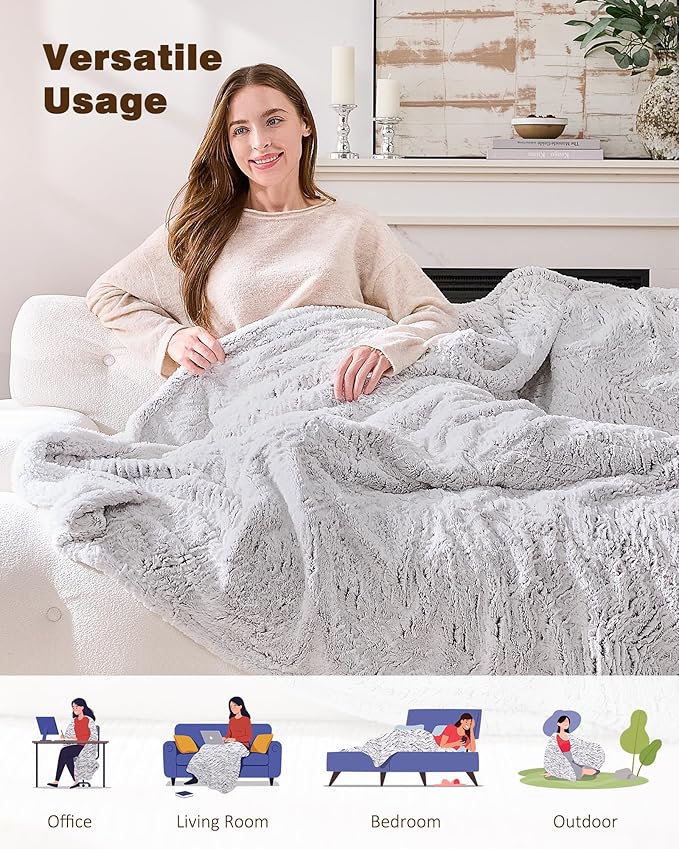 Electric Blanket Heated Twin 62"x84", Eelectric Blanket Clearance with 9 Heating Levels & 1-10H Timer, Silky Faux Fur, Auto Off, Fluffy Cozy Machine Washable Bedding, ETL Certified (Brushed White)