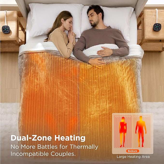 Bedsure Electric Blanket King Size - Dual Control Heated Blanket King Size, Fast Heating with 10 Time Settings & 10 Heat Settings, Warm Gift for Grandma (100x90 inches, Taupe)