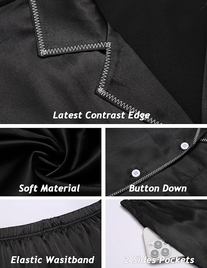 Ekouaer Satin Pajama Set for Women Silky Sleepwear Long Sleeve Top and Pants Button Down Pjs Lounge Set