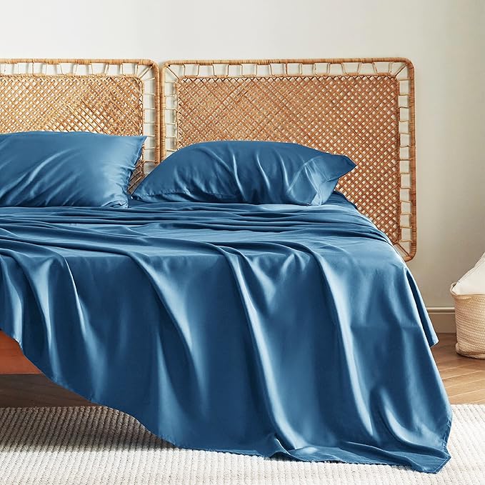 Bedsure California King Sheet Sets, Cooling Sheets, Rayon Derived from Bamboo, Breathable & Soft, Deep Pocket Up to 16 Inches, Hotel Luxury Silky Bedding for Hot Sleepers, Peacock Blue
