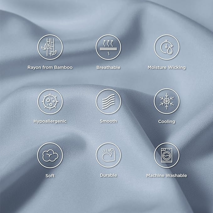 Bedsure King Size Pillow Cases Set of 2, Cooling Pillow Cases King, Rayon Derived from Bamboo Grey Blue Pillowcases, Breathable & Silky Soft Bedding Pillow Covers with Envelope Closure, 20x36 Inches