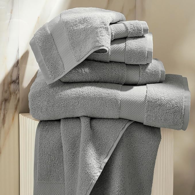 BOLL & BRANCH Plush Bath Towel Set - Shore - 6 Piece - Includes 2 Bath Towels, 2 Hand Towels & 2 Washcloths - 100% Organic Cotton - Ultra Soft & Luxurious - Quick Absorbing