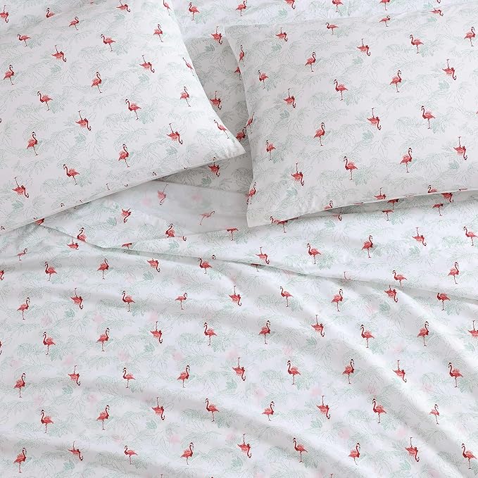 Tommy Bahama - Queen Size Sheet Set, Crisp & Cool Cotton Percale Bedding with a Smooth Lightweight Feel, 4 Piece Holiday Bed Sheets with Matching Pillowcases (Flamingo Santa Red)