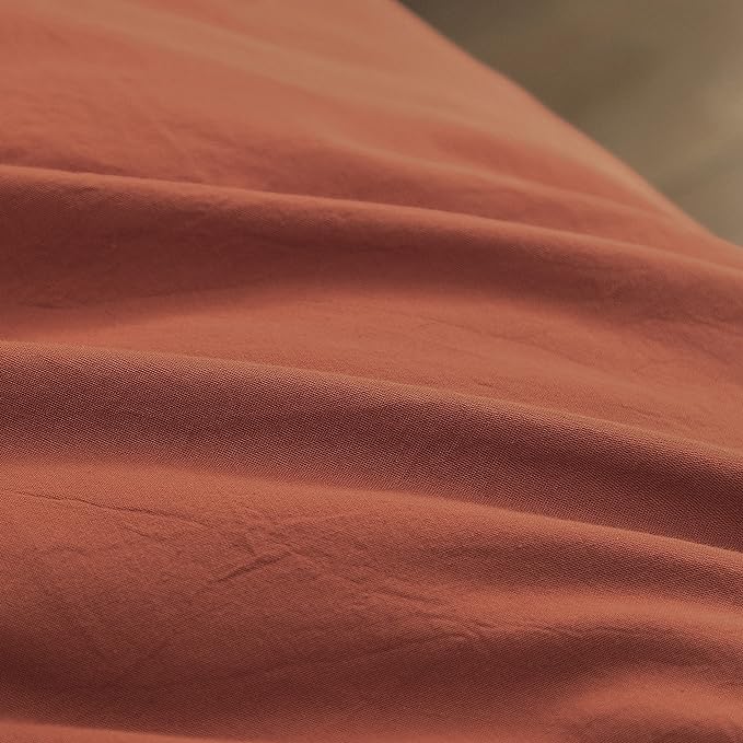 BESTOUCH Duvet Cover Set 100% Washed Cotton Linen Feel Super Soft Comfortable Chic Lightweight 3 PCs Home Bedding Set Crimson Red King