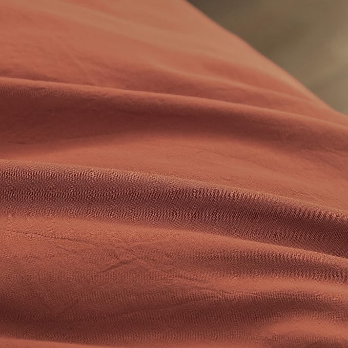 BESTOUCH Duvet Cover Set 100% Washed Cotton Linen Feel Super Soft Comfortable Chic Lightweight 3 PCs Home Bedding Set Solid Crimson Red Cal King