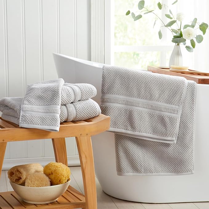 Springtree Home Grey Bath Towels Set of 6 | Popcorn Textured | 100% Combed Cotton | Absorbent Quick-Dry Gray Towels for Bathroom | Oeko-TEX® Standard 100 Cotton | Poli Collection - High Rise Grey
