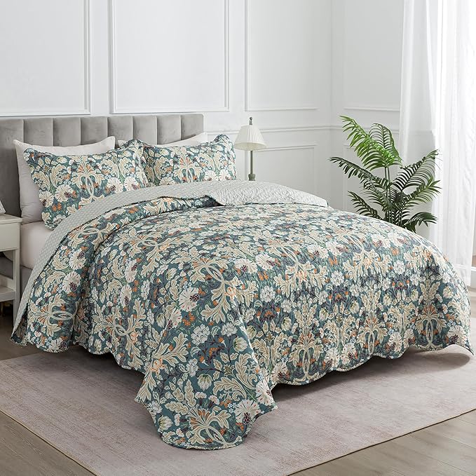 HoneiLife Quilt Sets King Size - Microfiber Bedspreads for King Bed, 3-Piece Lightweight Coverlets, Retro Bed Cover King Quilt Bedding Set All Season Quilts-Grayish Green