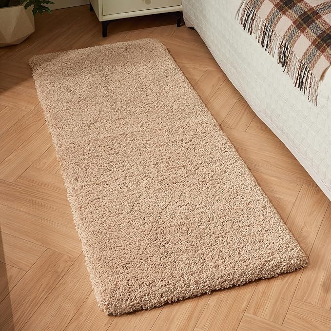Beige Bathroom Runner Rug 24x70 Non Slip Fluffy Long Bath Mat for Bathroom Floor Washable Plush Luxury Large Bath Rug for Tub Absorbent Runner Rug for Bedside