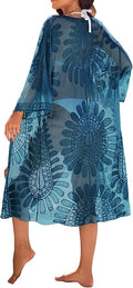 Blooming Jelly Womens Bathing Suit Cover Up 3/4 Sleeve Mesh Swimsuit Coverup Long Floral Beach Lace Kimono Summer Cardigan