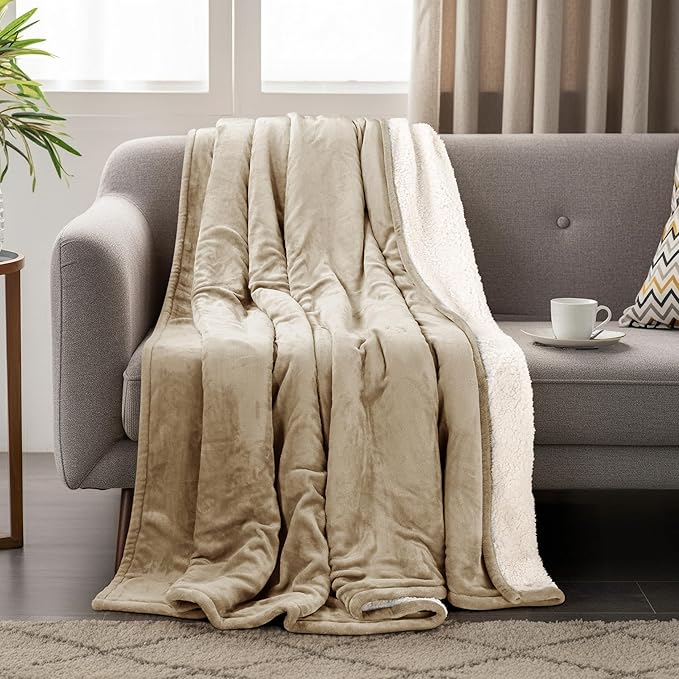 Utopia Bedding Sherpa Blanket Full Size (Camel, 90x84 Inches) - Soft Lightweight Plush Fleece Reversible Blanket for Bed, Sofa, Couch, Camping and Travel