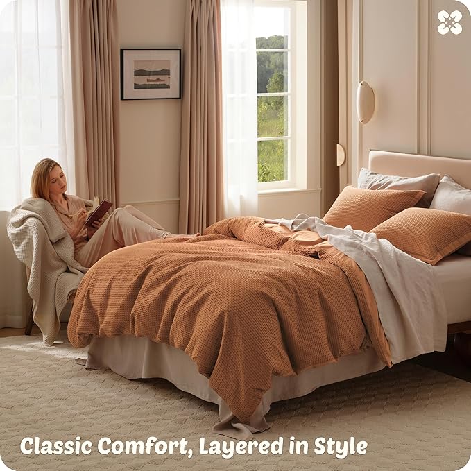 Bedsure Cotton Duvet Cover King - 100% Cotton Waffle Weave Hazel Duvet Cover King Size, GentleSoft™ and Breathable Bedding Set for All Season, 3 Pieces, 104"x90"