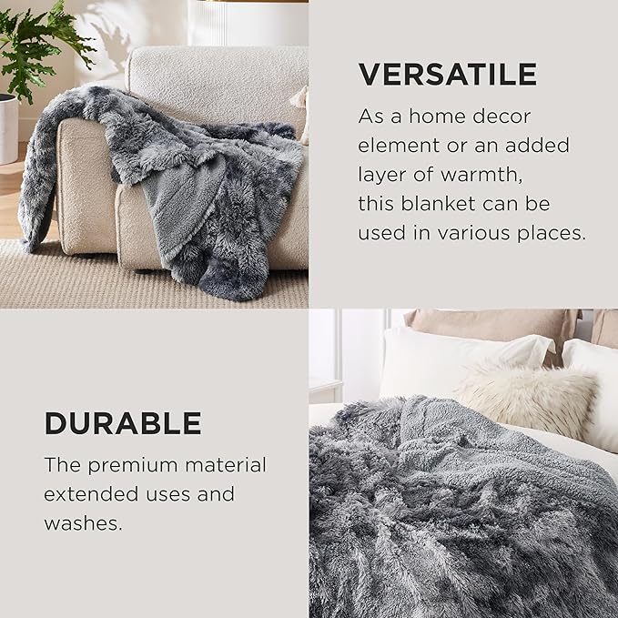 Bedsure GentleSoft Fluffy King Size Blanket for Bed, Faux Fur Fuzzy Minky Couture Warm Blanket for Winter, Thick Plush Sherpa Fleece Oversized Winter Bedding Cozy Gifts for Room, 108x90, Tie Dye Grey