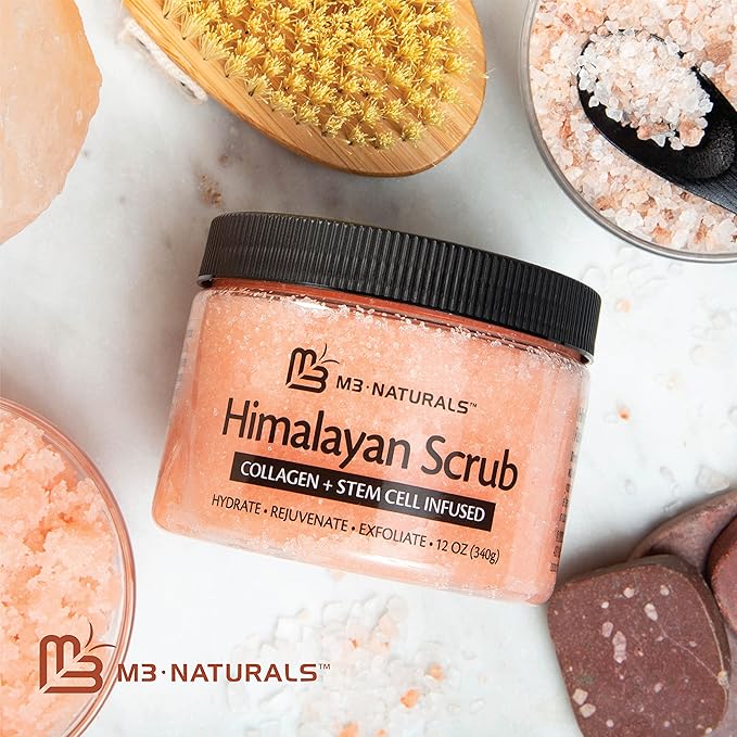 Himalayan Salt Scrub, Face, Foot, and Body Exfoliator with Collagen and Stem Cells Exfoliating Scrub for Toning, Cellulite, and Skin Care by M3 Naturals (Pack of 2)