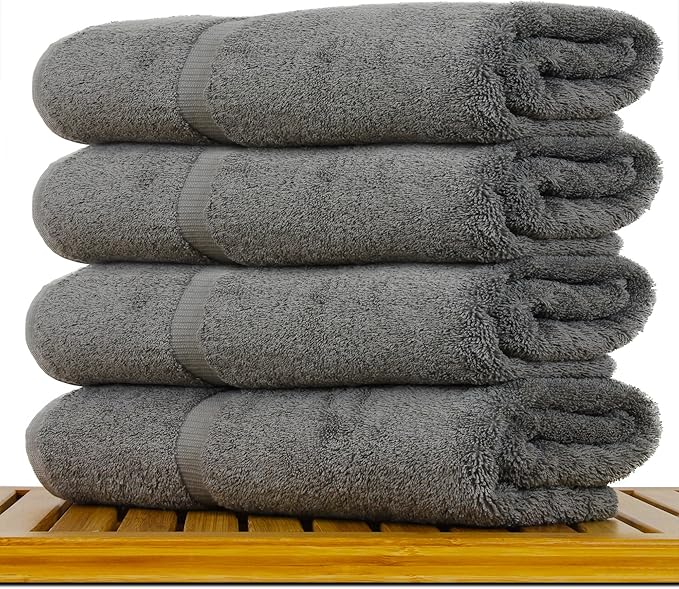 Luxury Hotel & Spa Towel Turkish Cotton Bath Towels - Grey - Honeycomb - Set of 4