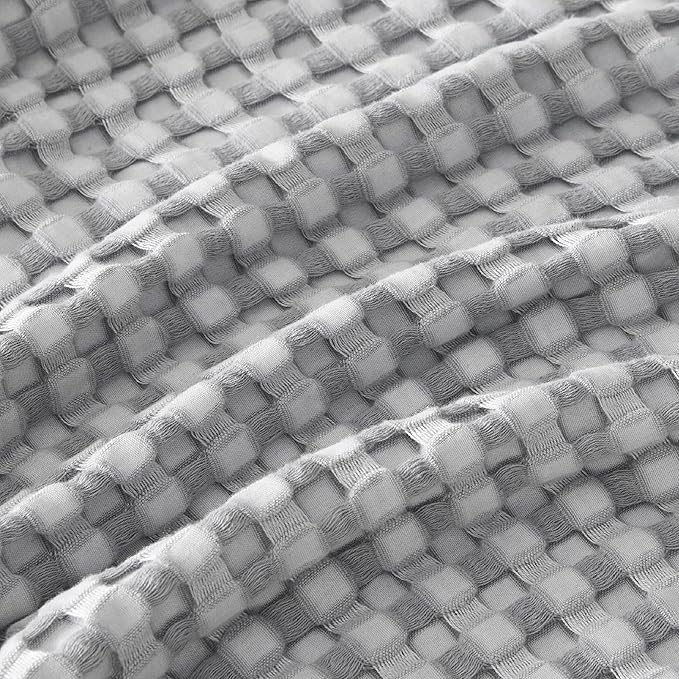 Bedsure Cooling Cotton Waffle Full Size Blanket - Lightweight Breathable Blanket of Rayon Derived from Bamboo for Hot Sleepers, Luxury Throws for Bed, Couch and Sofa, Grey, 80x90 Inches