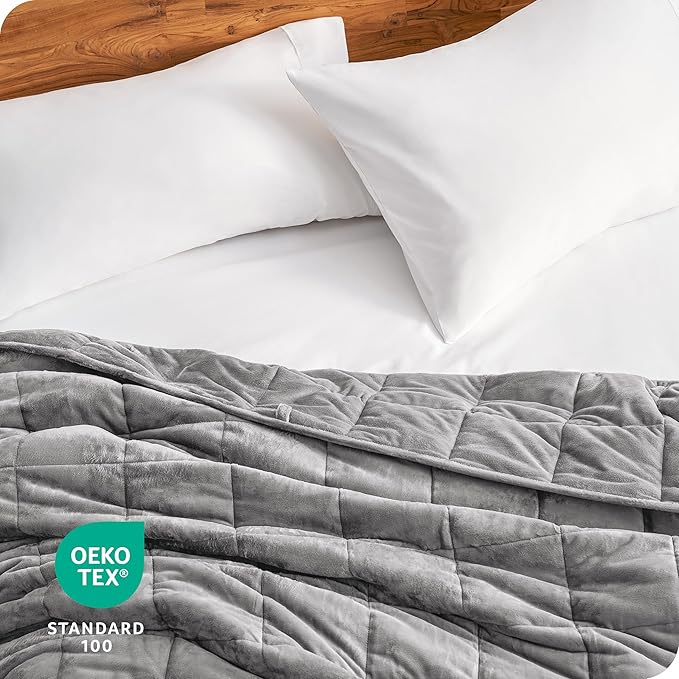 Bare Home Weighted Blanket Queen Size 17lb (60" x 80") for Adults - Minky Fleece - Premium Heavy Blanket Nontoxic Glass Beads (Light Grey, 60"x80")