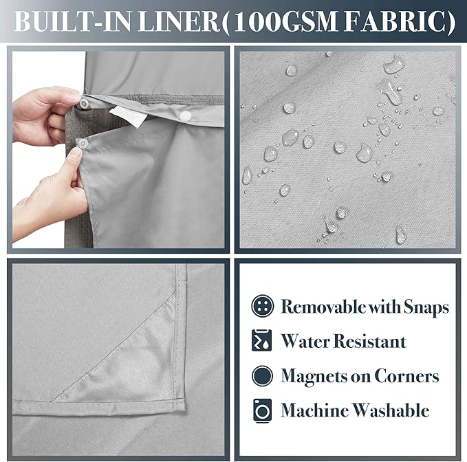 N&Y HOME 60 Inch Waffle Weave Shower Curtain with Snap-in Fabric Liner & 12 Metal Hooks Set - 60" x 72" Shower Stall Size, Hotel Style & Mesh Top Window, Machine Washable - Gray, 60x72
