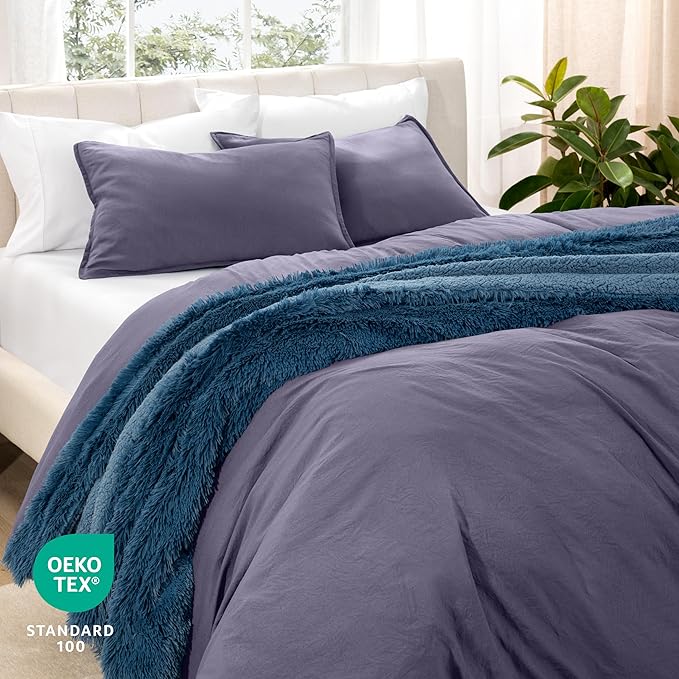 Bare Home Microfiber Duvet Cover Set - Ultra Soft Washed Microfiber - Full Size - Linen-Like Look - Easy Care - Breathable Fabric - Our Softest Duvet Cover Set (Full, Dusty Purple)