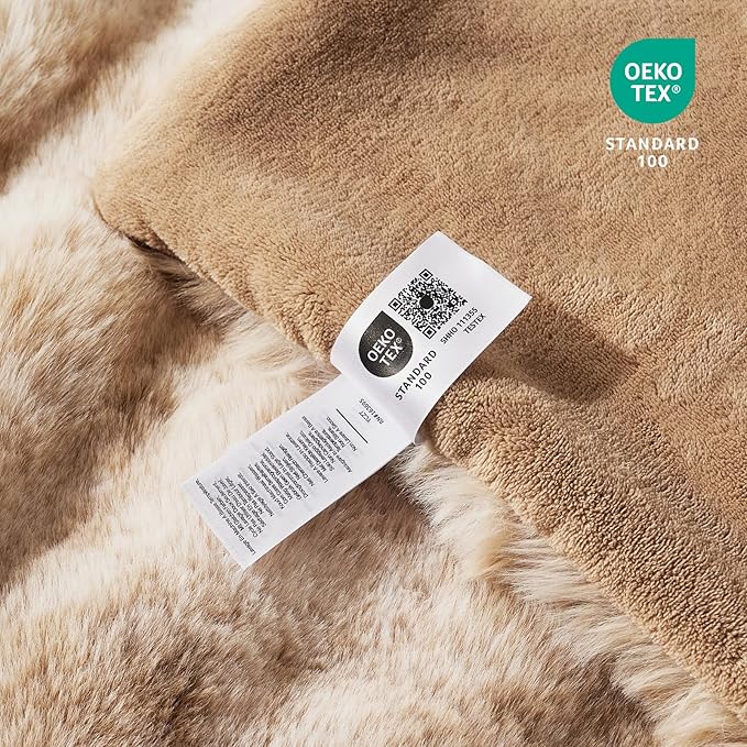 Cozy Bliss Faux Fur Throw Blanket King Size, Fuzzy Soft Plush Thick Bubble Blanket for Bed Couch Bedroom Living Room, 108x90 Inches Tie-dye Beige