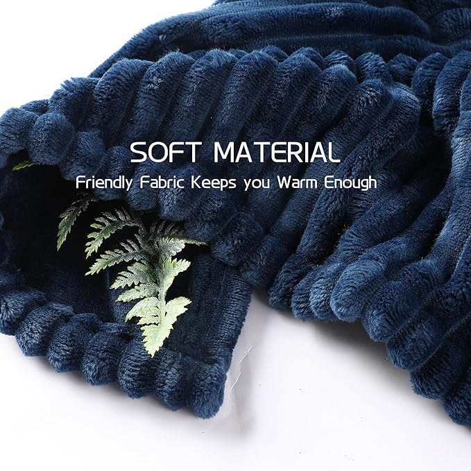 Electric Heated Blanket Queen Size 84x90 Inch - Ultra Soft Silky Flannel with Ribbed Texture, Dual Zone Controllers with 10 Heating Levels and 12 Hours Auto-Off Feature - Navy Blue