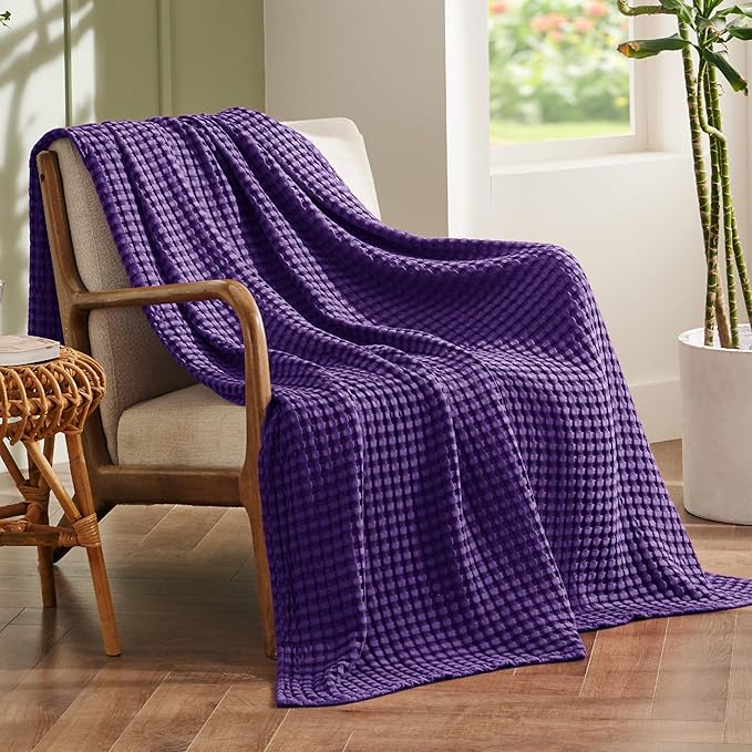 Bedsure Cooling Cotton Waffle Twin XL Blanket - Lightweight Breathable Blanket of Rayon Derived from Bamboo for Hot Sleepers, Luxury Throws for Bed, Couch and Sofa, Purple, 66x90 Inches