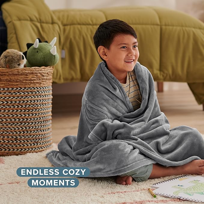 Bare Home Fleece Blanket - Kid Size - Ultra-Soft Lightweight for Bed, Sofa, and Couch - Luxury Microplush - Cozy Warm Blanket (Kid, Grey)