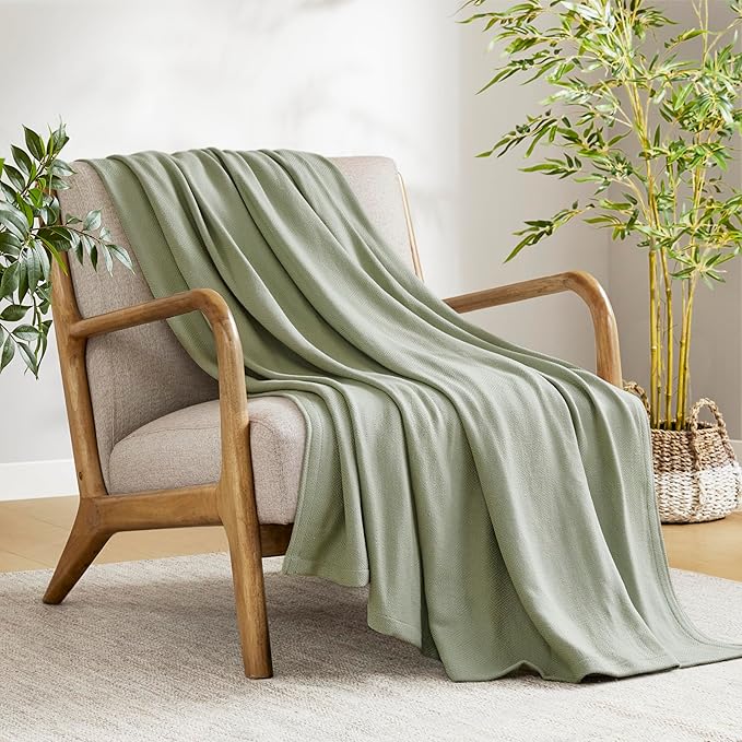 Madison Park Twin Size Blanket, 70% Rayon Bamboo-Based, 30% Cotton, Breathable for Hot Sleepers Menopause, Ultra Soft and Snag-Resistant, Summer Blanket for Bed or Couch, Twin 66"x90", Sage Green