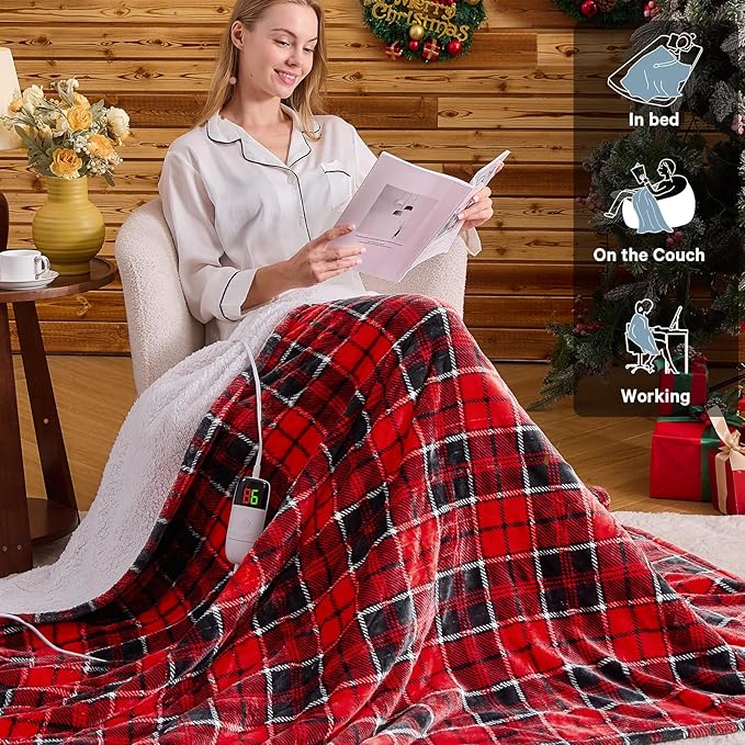 Red Heated Weighted Blanket for Adults Queen Size 15Lbs 60"x80", 2-in-1 Electric Heating Pad Lap Heavy Blanket for 140-160 lbs for Couch, 10 Level 1-8H Auto Off, Christmas Birthday Gifts for Women Mom