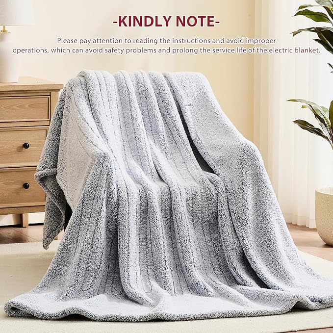 Heated Electric Blanket King Size - 100"x90" Flannel Heating Blanket with 10 Heating Levels & 5 Time Settings Over-Heat Protection, Winter Warmer for Adults with ETL Certification（Grey）