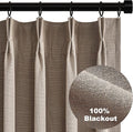 Topfinel 94 Inches Long Taupe Flax Custom Blackout Linen Curtains, Viral Ivory Pinch Pleated Noise Cancelling Curtains with Pin Hooks for Traverse, Burlap Viral Drapes 2 Panels for Living Room