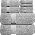 Infinitee Xclusives Luxury 100% Cotton Towel Set – 8 Piece Bathroom Towel Set (2 Bath Towels, 2 Hand Towels, 4 Washcloths) – Soft & Absorbent Towels for Bathroom (Charming Grey)