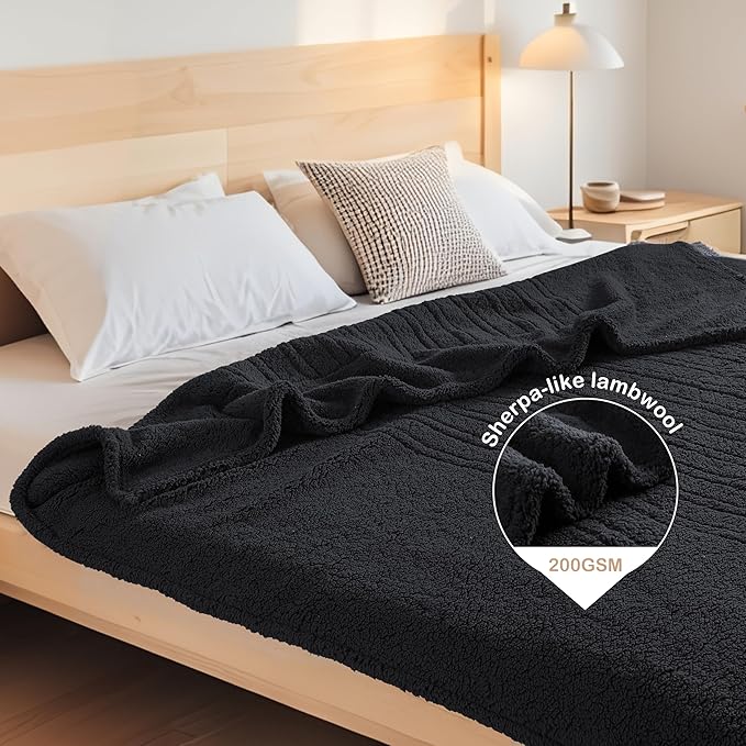 Electric Heated Blanket 6 Heating Settings & 10H Auto Off Full 72×84 Double Sided Plush Sherpa Ultra-Soft Warm Thick, Machine Washable, Fast Heating, Home Office Black