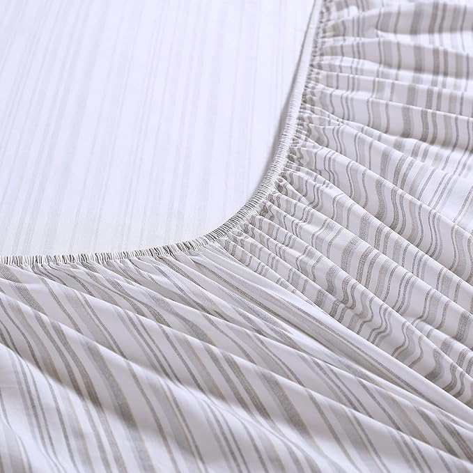 Tommy Bahama - Queen Sheets, Cotton Percale Bedding Set, Crisp & Cool, Stylish Bedding Set (Kahanu Stripe Grey, Queen)