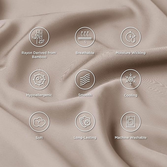 Bedsure King Size Pillow Cases Set of 2, Cooling Pillow Cases King, Rayon Derived from Bamboo Taupe Pillowcases, Breathable & Silky Soft Cool Bedding Pillow Covers with Envelope Closure, 20x36 Inches