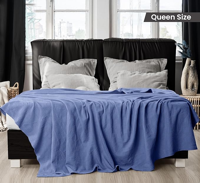 Utopia Bedding Wedgewood 100% Cotton Blanket [Queen Size - 90x90 Inch] 350GSM Lightweight, Soft and Breathable Thermal Blanket for All Seasons