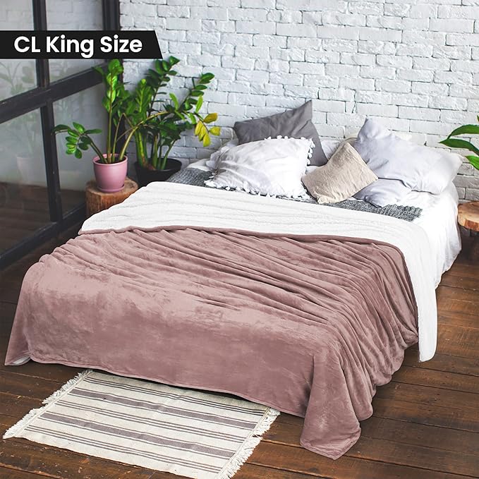 Utopia Bedding Sherpa Blanket California King Size (Rose Pink, 102x96 Inches) - Soft Lightweight Plush Fleece Reversible Blanket for Bed, Sofa, Couch, Camping and Travel