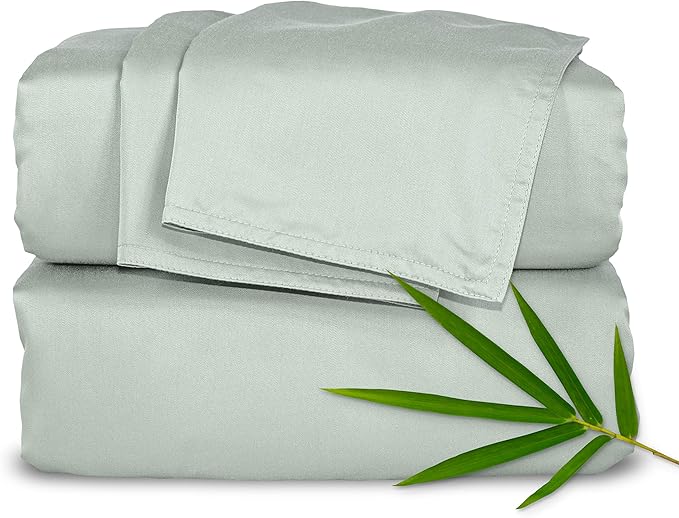 Queen Sheets by Pure Bamboo, Genuine 100% Organic Viscose Derived from Bamboo Bed Sheet Set, Luxuriously Soft & Cooling, Double Stitching, Lifetime Quality Promise (Queen, Sea Glass)